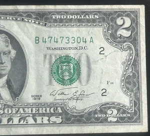 (VINTAGE!) $2 New York Vintage Old Currency Serial Number B47473304A Series 1976 - Picture 1 of 3