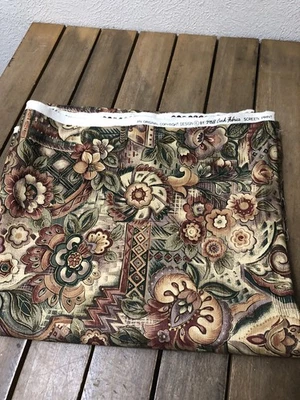 Mill Creek Tan Olive Burgundy Floral Upholstery Fabric  55"x 3.3 Yards - Image 1 of 4