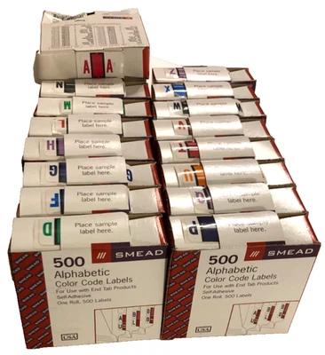 Mix Lot of 19 Smead Alphabetic Color Code Labels 67086 File Folder Used New - Image 1 of 4