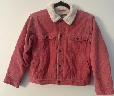 LL Bean Corduroy Jacket Sherpa Pile Lined Pink Salmon Girls Size M 10-12 - Image 1 of 4