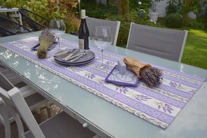 Table Runner Provence Cotton 50x150 CM IN Lilac And White Lavender France - Picture 1 of 6