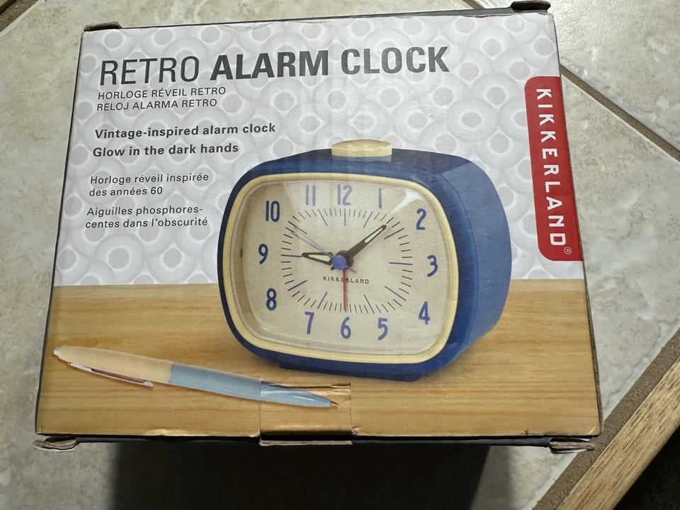 Kikkerland Retro Alarm Clock-Blue-Glow In The Dark Hands (Uses 1  AA Battery) - Image 1 of 4