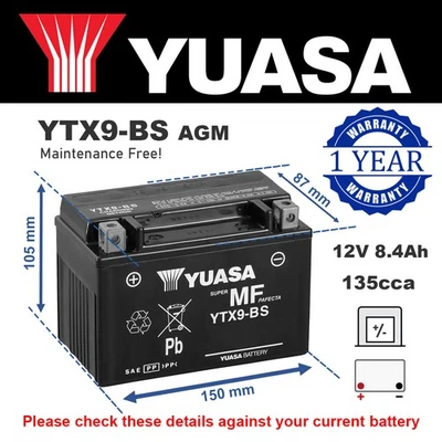 Genuine Yuasa YTX9-BS High Power AGM Motorbike Motorcycle Battery YTX9BS - Image 1 of 4