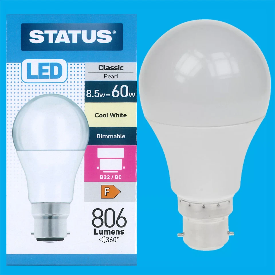 4x 8.5W = 60W Pearl Dimmable LED GLS Bayonet Cap BC B22 Cool White 4000k 806lm - Image 1 of 1