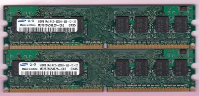 Kit de memoria RAM de escritorio 1 GB 2x512 MB PC2-5300 SAMSUNG DDR2-667 M378T6553EZS-CE6 Foto 1 de 4