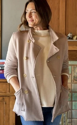 FRANK & EILEEN Belfast Triple Fleece Peacoat Beige Taupe XS Minimalist Career - Image 1 of 4