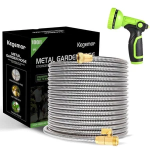 Garden Hose 100 ft-Metal Water Hose -Flexible Lightweight Outdoor Yard Strong... - Picture 1 of 7