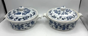 Set of 2 Vintage BLUE DANUBE Japan 8" Round BLUE ONION Casserole Dishes w/ Lids - Picture 1 of 6
