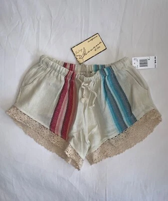 Shorts de renda de crochê listrado marfim HAVANA vintage US$ 48 novo com etiquetas PISCINA PRAIA tamanho XS - Imagem 1 de 4