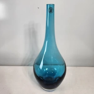 Johanna Jelinek Swedish Design Cerulean Blue Hand Blown Glass Vase Murano Style - Picture 1 of 7