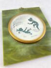 Vintage Silhouette Snow Scene wall plaque Green Marble Plastic Background 5"