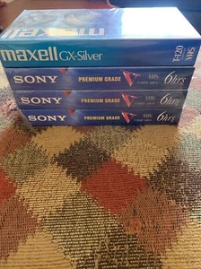 4 New SEALED Vhs Lot Maxell/Sony Premium Grade 6 Hours T-120 Video - Picture 1 of 4