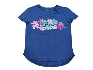 New Gap Kids Girl Blue Hawaiian Sequin Flower Short Sleeve Top Tee Sz XL 12 - Picture 1 of 3
