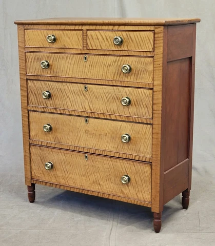 Antique Tiger Maple Dresser With Original Brass Hardware Cover