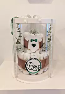 Personalisierbare 💚 Jungen Mädchen Windeltorte Geschenk zur Geburt Babyshower - Bild 1 von 8