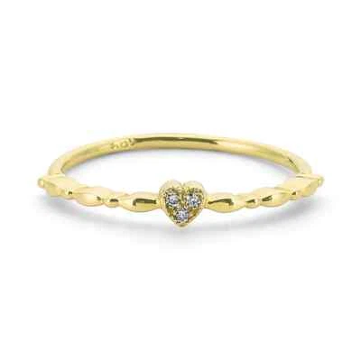 Simple 14k Real Solid Gold Small Diamond Stacking Heart Ring - Image 1 of 4