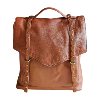 Lucky Brand LEATHER BACKPACK (Men/Women) COGNAC Gold Studded ADJUSTABLE STRAPS - Image 1 of 4