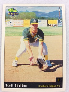 1991 Southern Oregon A's-Classic BEST Minor Lg Baseball Card-Scott Sheldon