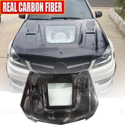For Benz W204 C63 2012-2014 REAL CARBON Front Bumper Hood Bonnet Cover Body kit - Image 1 of 4