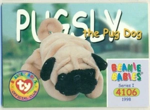 BEANIE BABIES TRADING CARD - SERIES 1 - SERIES I - PUGSLY THE PUG DOG #4106 - Picture 1 of 2