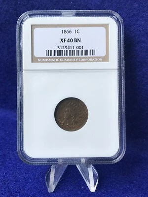 1866 INDIAN HEAD CENT 1c PENNY *NGC XF40 BN EXTREMELY FINE* TOUGH DATE COIN - Image 1 of 4