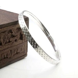 Argento Sterling Indiano Stile Uomo Braccialetto Puro Argento Bracciale - 7.4 CM - Foto 1 di 3