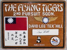 WWII Flying Tigers Squadron Pilot P-40 Tex Hill Autograph Wood Plaque Blood Chit