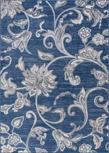 Blue Scrolls Vines Blossoms Floral Area Rug Round MDN3507 - Aprx 5' 3" x 5' 3" - Picture 1 of 2