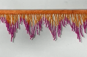 By Yard-3" ORANGE/FUCHSIA AB Ombre Glas HARGLE Perle CHEVRON Perlen Fransenborte - Bild 1 von 1