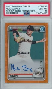 2020 Bowman Chrome Nick Swiney RC RIFRATTORE ARANCIONE AUTO PSA 10 COLORI ABBINATI - Foto 1 di 2