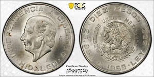 MONEDA DETALLADA 1956-MO PLATA MÉXICO 10 PESOS PCGS MS65 BU - Imagen 1 de 1