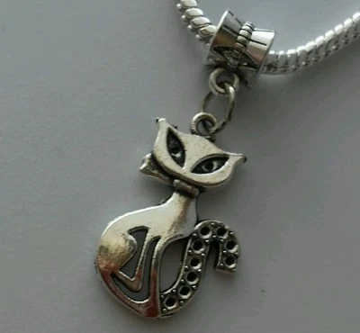 Gatito Gato Animal Cuentas Cuentas Cuentas Plateadas para Pulsera Estilo Europeo o Clip En Dije Foto 1 de 3