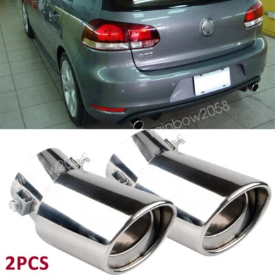 2x Exhaust Pipe Tip Rear Tail Throat Muffler Stainless Steel For Volkswagen GTI - Image 1 of 4