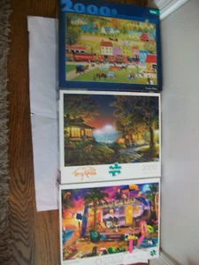 Lot of 3 Buffalo Games 2000 pc Puzzles -Country/Neighbor Highlight/Beach holiday - Picture 1 of 7