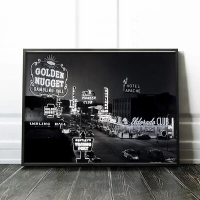 Impresión de póster de arte de pared Nevada en blanco y negro de Las Vegas Fremont Street años 40 Foto 1 de 4