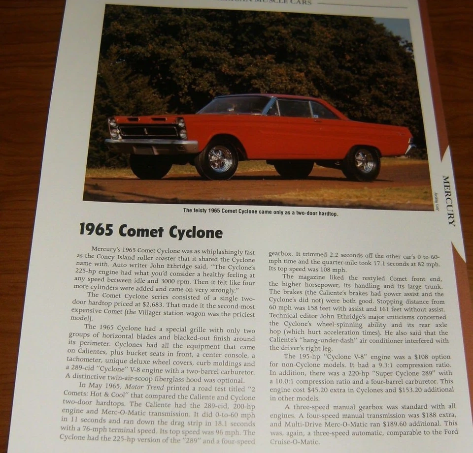 1965 年水星彗星旋风规格信息照片 65 289 64 — 第 1/1 张图片