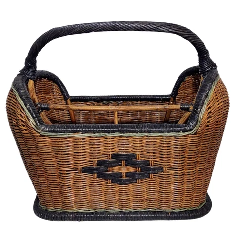 Vintage Basket Wicker Rattan Handle Boho Mid Century 18 X 18 X 12 Woven Magazine Cover