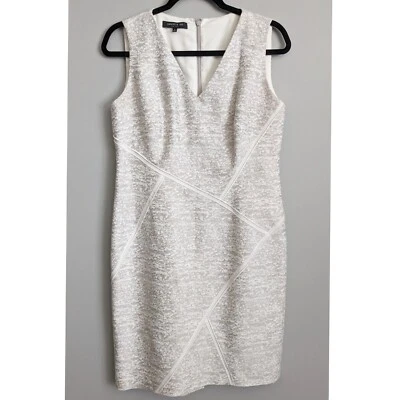 Vestido Vaina Lafayette 148 Cuello en V Mezcla de Seda Blanco Multi Talla 6 Foto 1 de 4