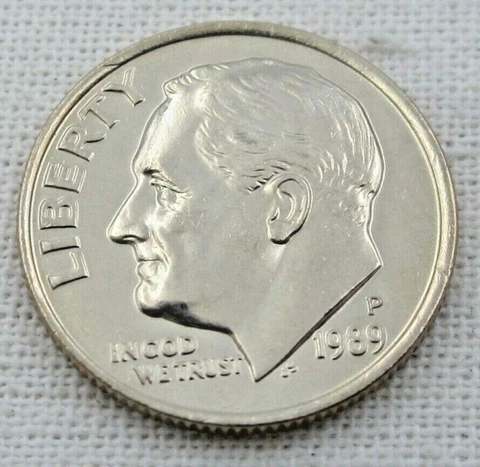 1989 P Roosevelt Dime from Uncirculated Roll Cover