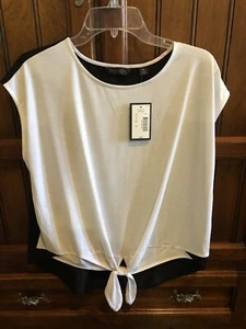 INVESTMENTS Black & White Round Neck Cap Sleeve Pullover Top Size PL NWT - Picture 1 of 6