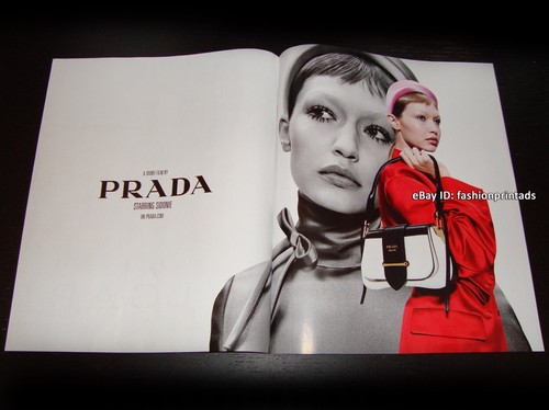 PRADA ANNUNCIO STAMPA 2 pagine primavera 2019 GIGI HADID Willy Vanderperre BELLA BIONDA