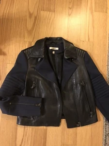 J Brand XS X Small Leather Moto Jacket Navy Dark Blue Black Quilted  - Picture 1 of 4