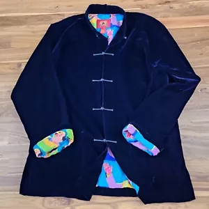 Shanghai Tang Mens Mao Waving Velvet Jacket Silk Lined, Size 40, Dark Navy Blue - Picture 1 of 9