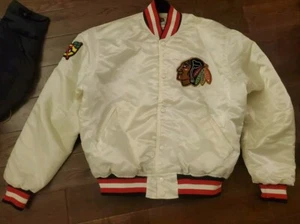 ULTRA RARE VINTAGE STARTER CHICAGO BLACKHAWKS WHITE SATIN JACKET MENS SIZE LARGE - Bild 1 von 10