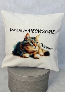 Personalised Tabby Cat cushion cover Christmas gift Birthday Mothers Day - Picture 1 of 4