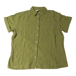 Universal Thread Womens Size XS Short Sleeve Button Up Top Cuffed Green - Picture 1 of 8