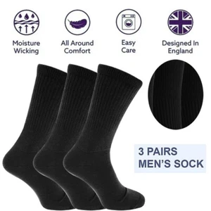 3 Pair Men Non Elastic 100% Cotton Socks Diabetic Gentle Grip 6-11 For Mens - Picture 1 of 7