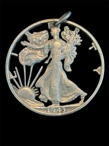 Vintage 1943 Walking Liberty Silver Half Dollar Cut Out Coin Pendant - Picture 1 of 4