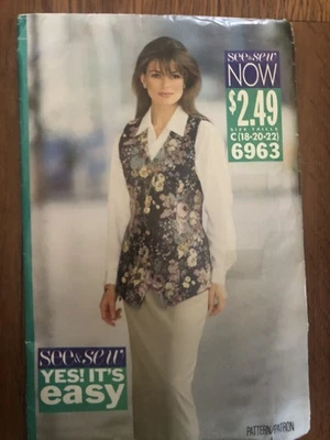 See & Sew 6963 Pattern Vest Skirt Yes! It’s Easy Misses C Size 18 20 22 UNCUT - Image 1 of 4
