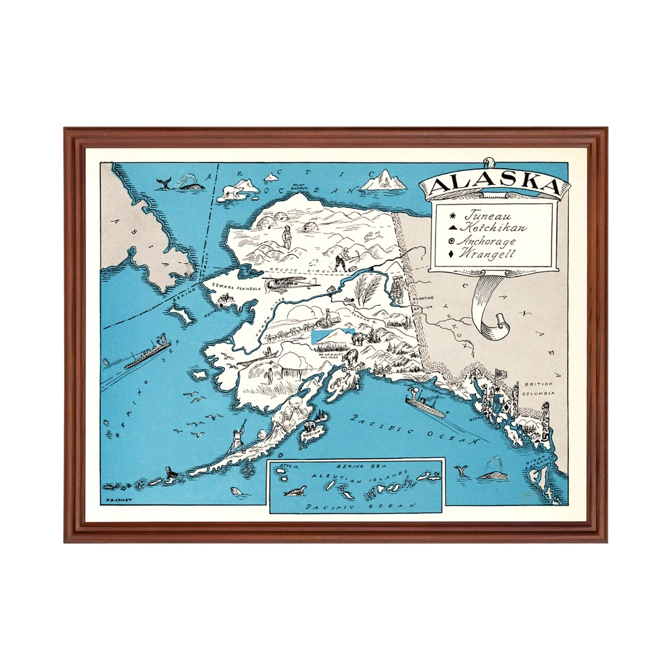 Old Map of Alaska 1931 - Vintage Alaska Art - Image 1 of 4